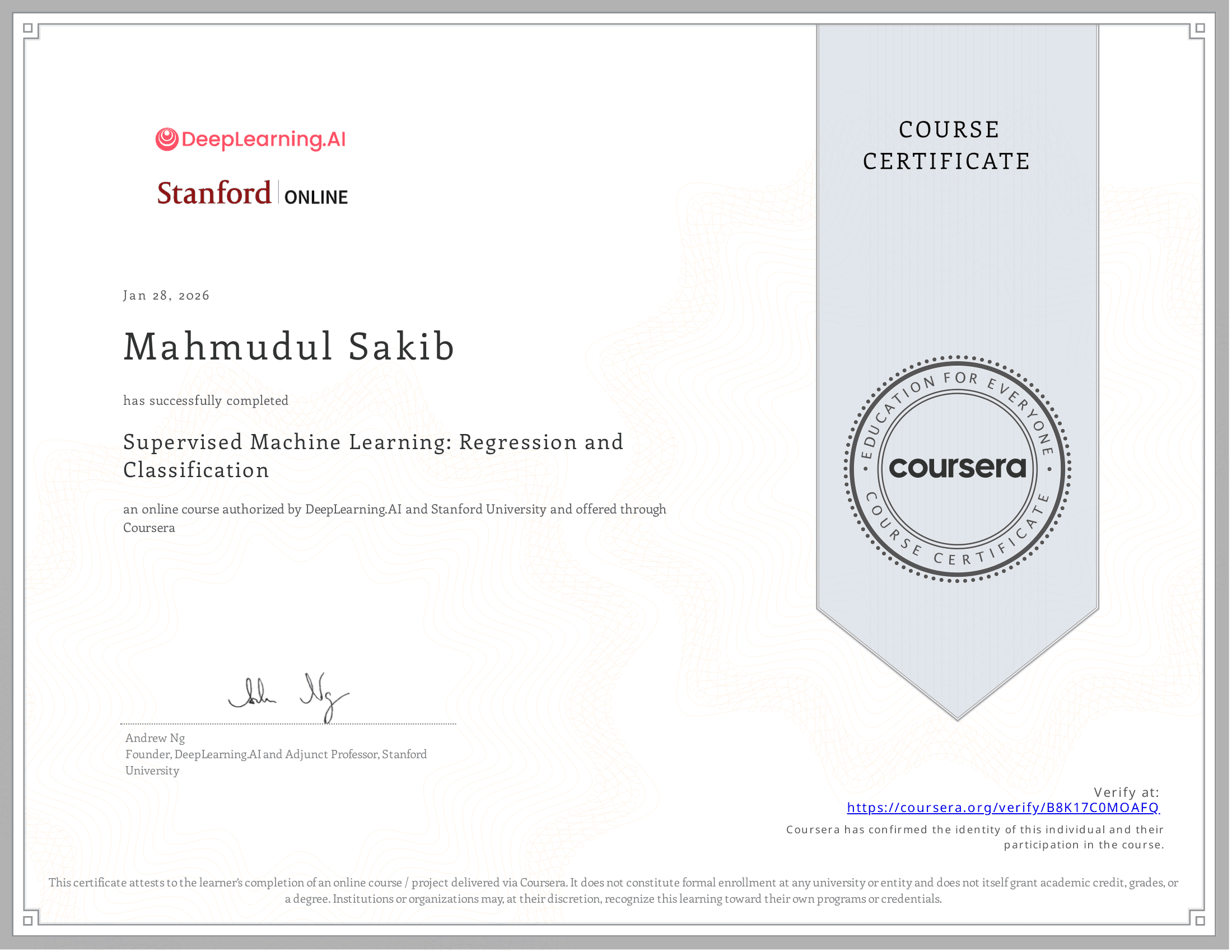 Supervised Machine Learning: Regression and Classification